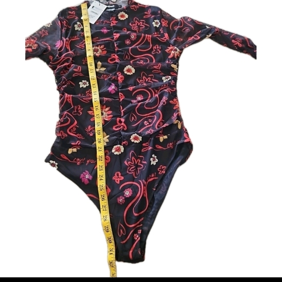 Desigual Womens Tulle Ruched Floral Artistic Long Sleeve Colorful Bodysuit L - Picture 14 of 15